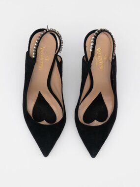 Valentino Garavani Suede Crystal Embellished Slingback Pumps Size 36